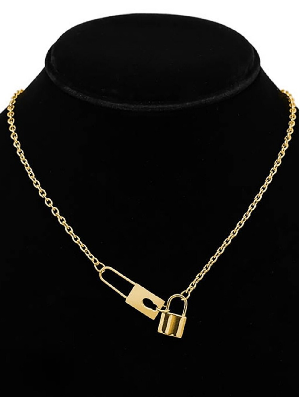 Gold Stainless Steel Chain Necklace with Padlock Pendant